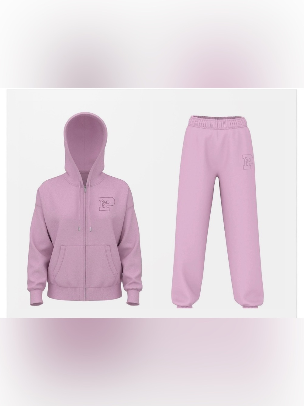 Victoria’s Secret Pink Campus Fleece Zip Hoodie & Sweatpants Set-Medium NWT💗